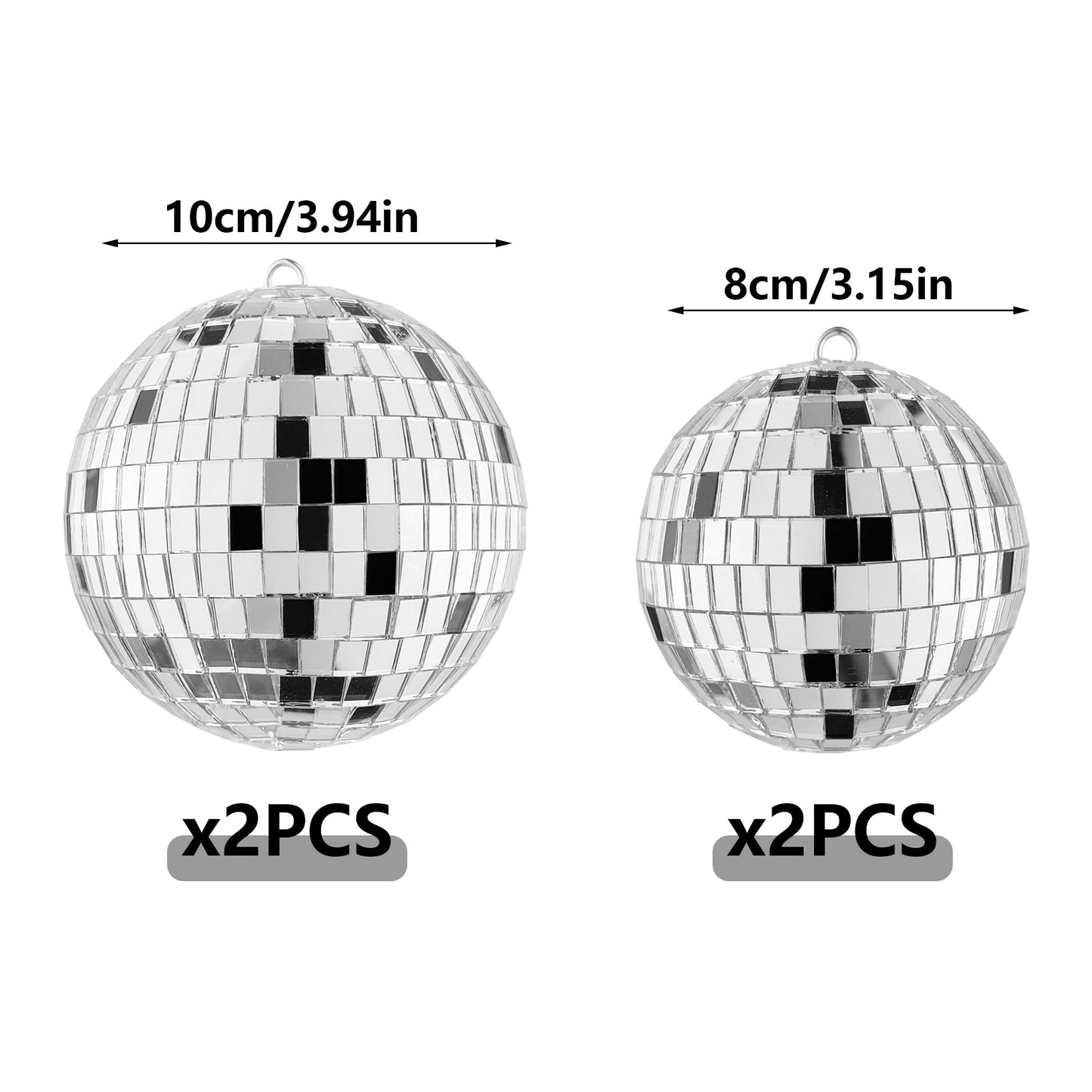 4 PCS 4 Inch 3.15 Inch Disco Ball Party Decorations Reflective Mirror Ball 70s Disco Themed Ornaments for Christmas Tree Cake Decor