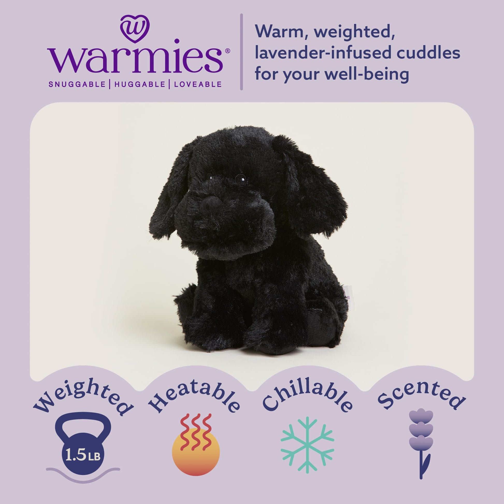 warmies Microwavable Stuffed Animal, Black Labrador - Heatable for Soothing Warmth - Chillable Lab Dog Plush for Cooling Relief - Lavender-Scented