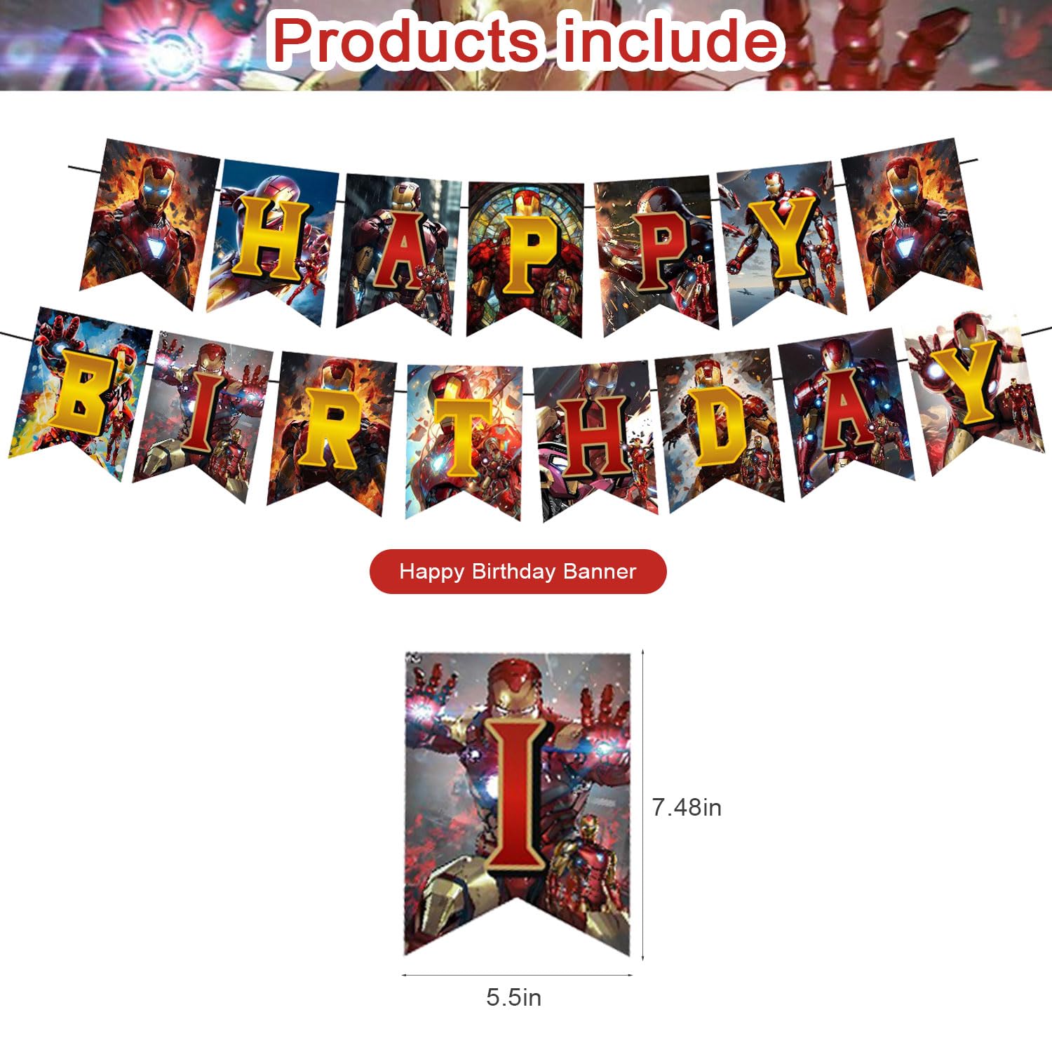 PINUO ???????? ?????? Birthday Party Decorations,Iron Hero Party Supplies Includes Cartoon Iron Hero Birthday Banner Balloons Cupcake Toppers Cake Topper