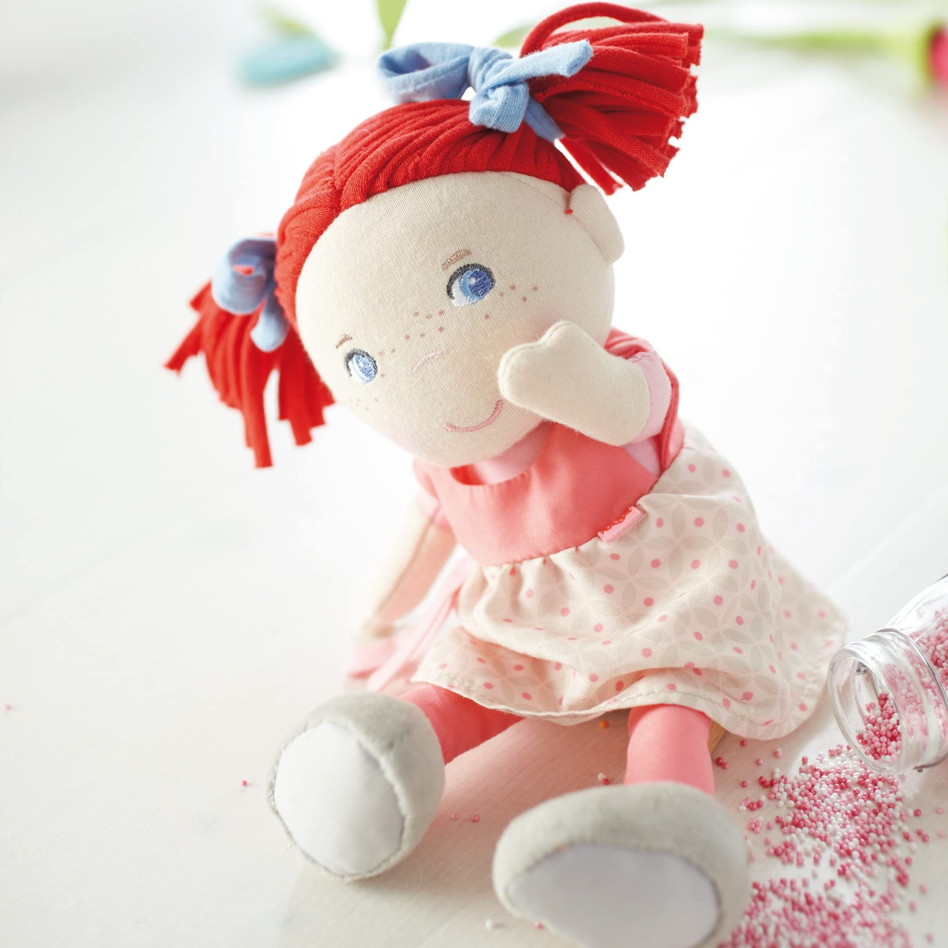 HABA Soft Doll Mirli 8" - First Baby Doll with Red Pigtails for Ages 6 Months and Up.