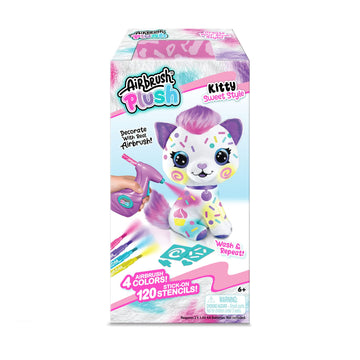 Canal Toys Personalize Airbrush Plush Large Kitty! Decorate, wash, Repeat! Customize Your own Spray Art Plush with Markers, Battery Powered Airbrush