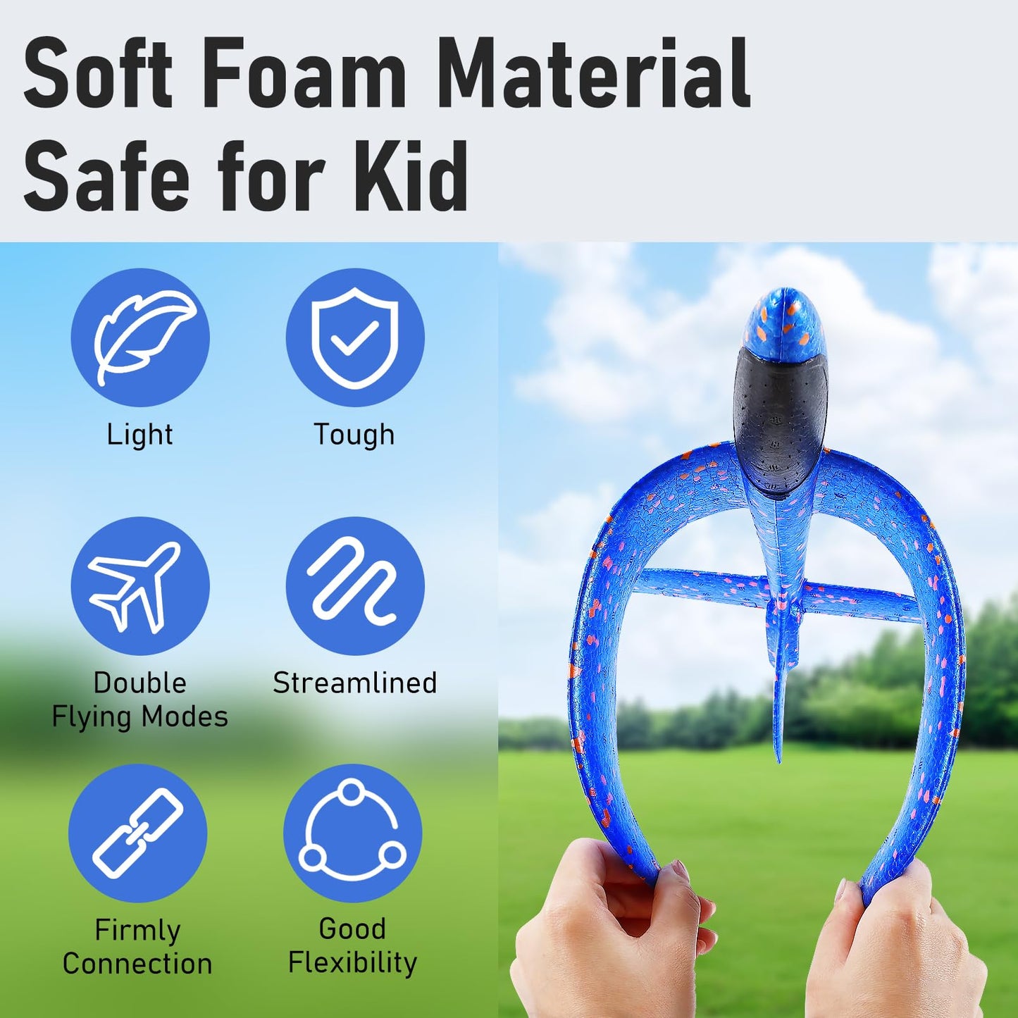 Jeffbaubl 4 Pack Foam Airplanes, 17.5 inch Airplane Toys, Large Throwing Foam Plane, 2 Flight Mode Glider Plane Flying Toy for Kids 3-7 Year Olds