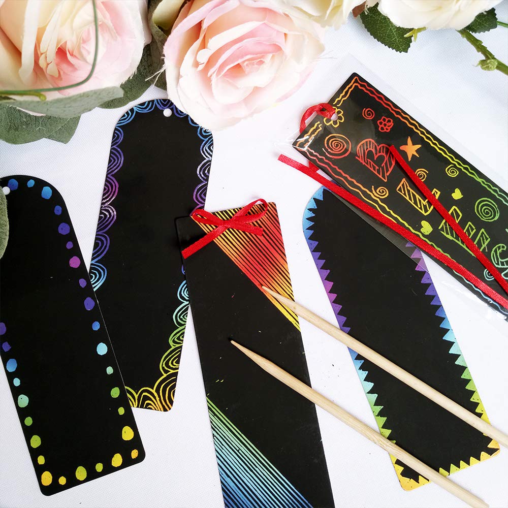 Supla 36 Set 2 Style Magic Scratch Rainbow Bookmarks Making Kit for Kids Students Party Favor Scratch Paper DIY Bookmarks Bulk with Scratching Tools