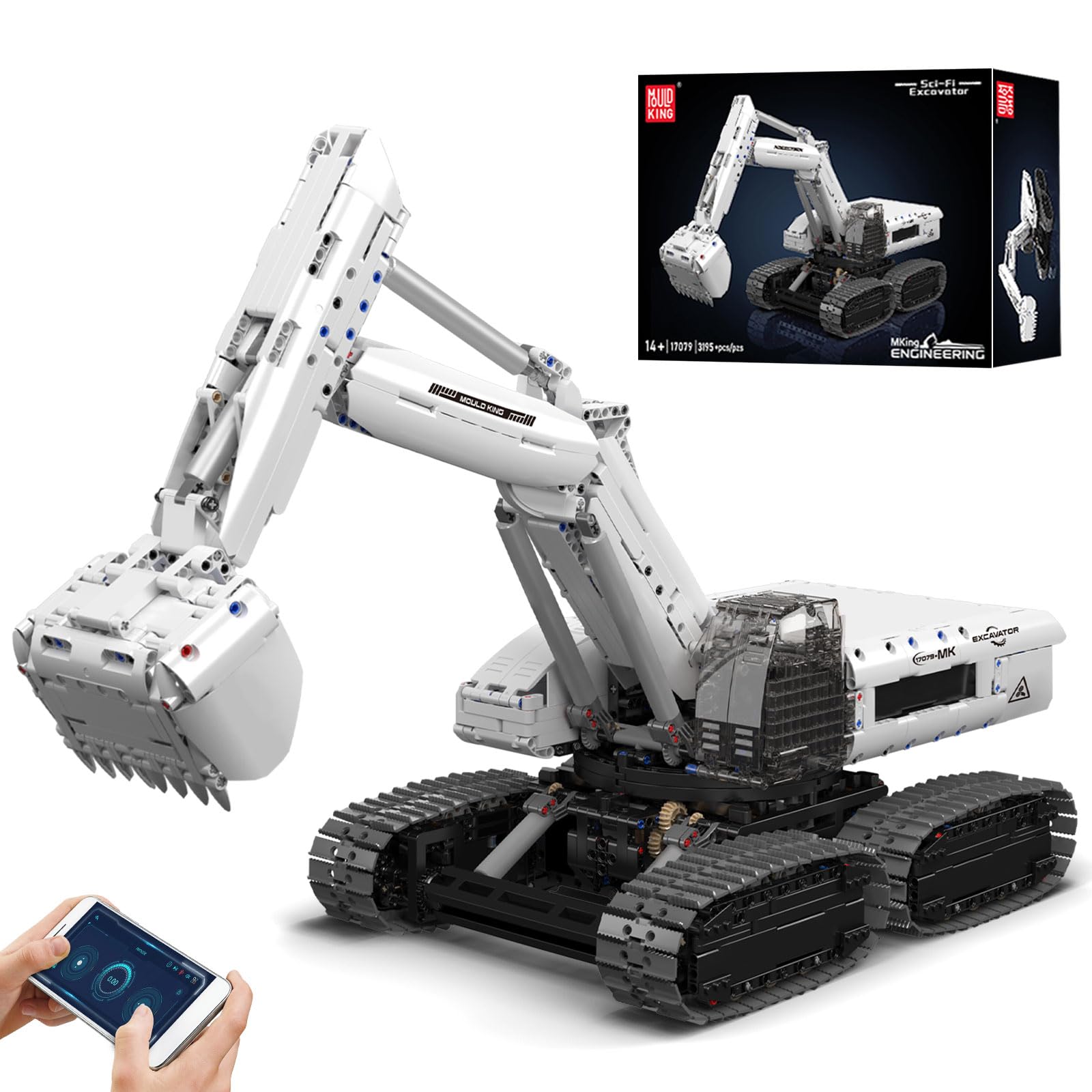 Mould King 17079 RC Excavator Building Set, Construction Digger with 8 Motors, Collectible Truck Model Kit for Men & Women, STEM Engineering Toys