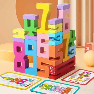 DLAIUSMALL Wooden Number Building Blocks -20PC,Digital Building Blocks,Stacking 1-10 Number BlocksToy for Kids,Balance Competition Game, Math Learning