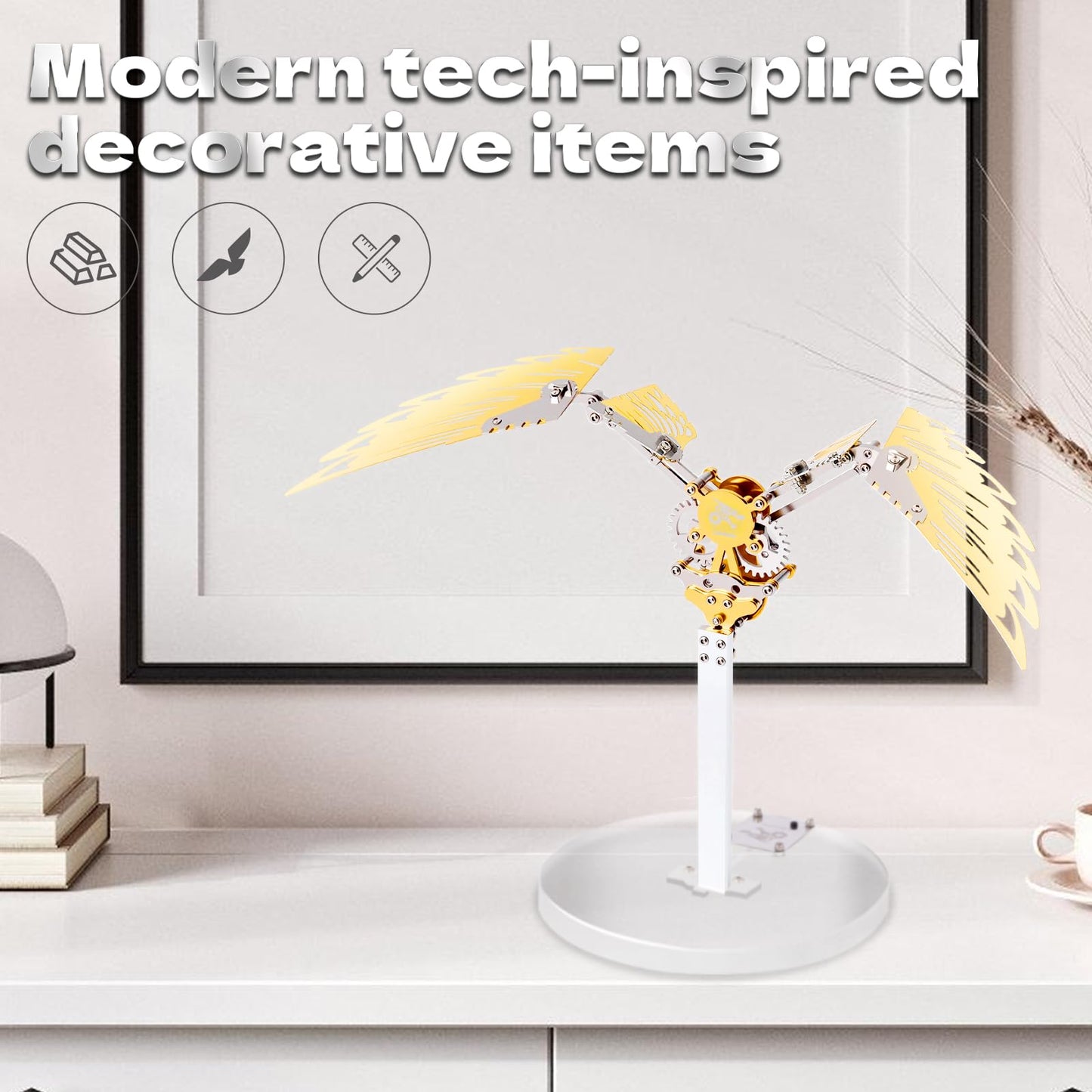 LONGPIN Flying Wings 3D Metal Puzzle Kit - Mechanical Biomimetic Wings with Micro Motor, DIY Kinetic Sculpture for Adults, Precision Electroplating