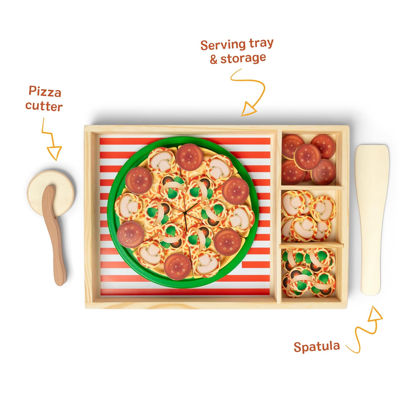 Melissa & Doug Wooden Pizza Party Play Set, 36 Self-Stick Toppings, Pizza Toy Kitchen Set & Play Kitchen Accessories, Preschool Toys for Boys & Girls