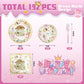 192 Pcs Fairy Party Tableware Set (Serves 48 Guests), Plates, Napkins, Forks, Enchanted Garden Theme for 1st Birthday, Baby Shower, Girls Fairy Party