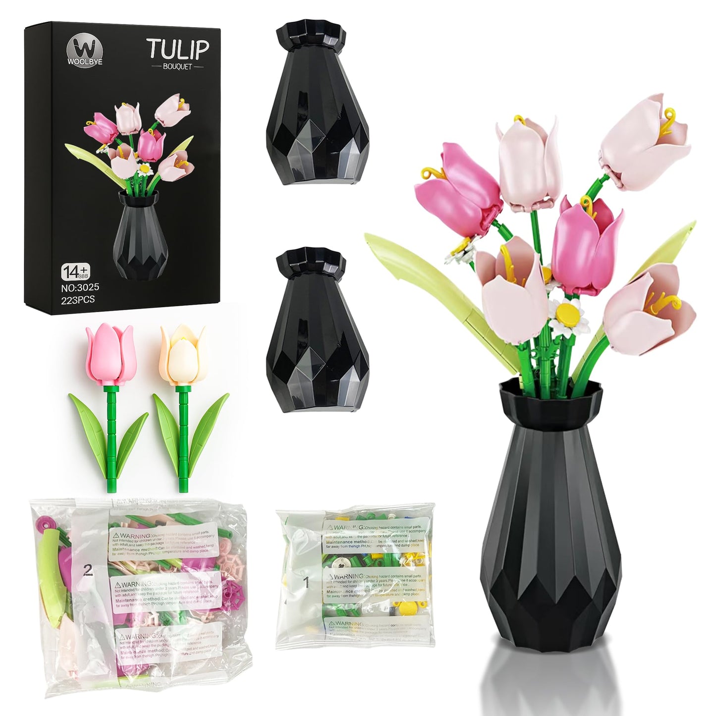 Woolbye Flower Building Set Compatible with Lego Flowers, Tulip Flower Bouquet botanicals Collection Unique Home Décor or Office Décor Great Gift