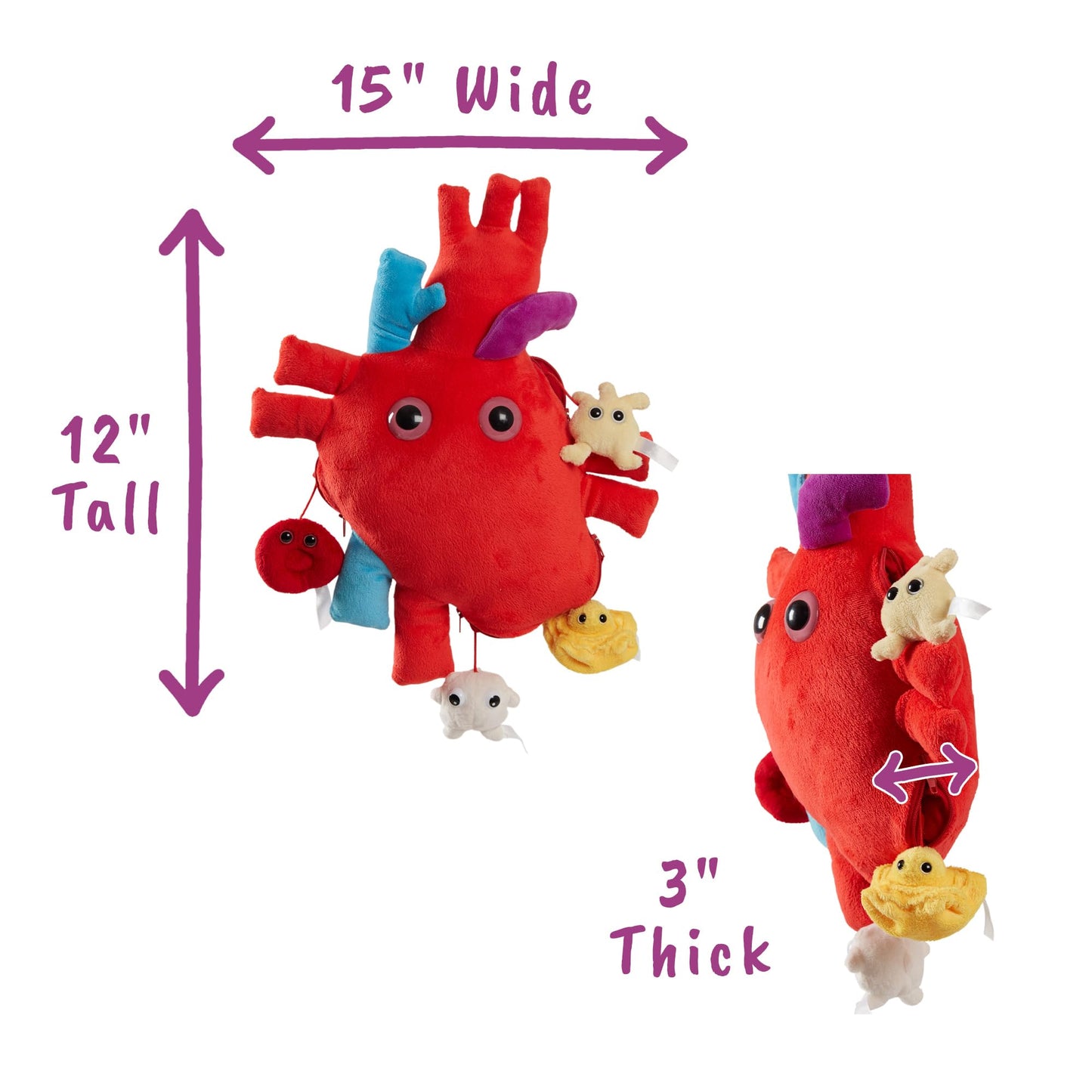 GIANT MICROBES Deluxe 15” Heart Plush, Biology Stuffed Animal, Organ Transplant Gifts, Anatomical Heart, Cardiac Nurse Gift, Cardiology Gift, Surgery