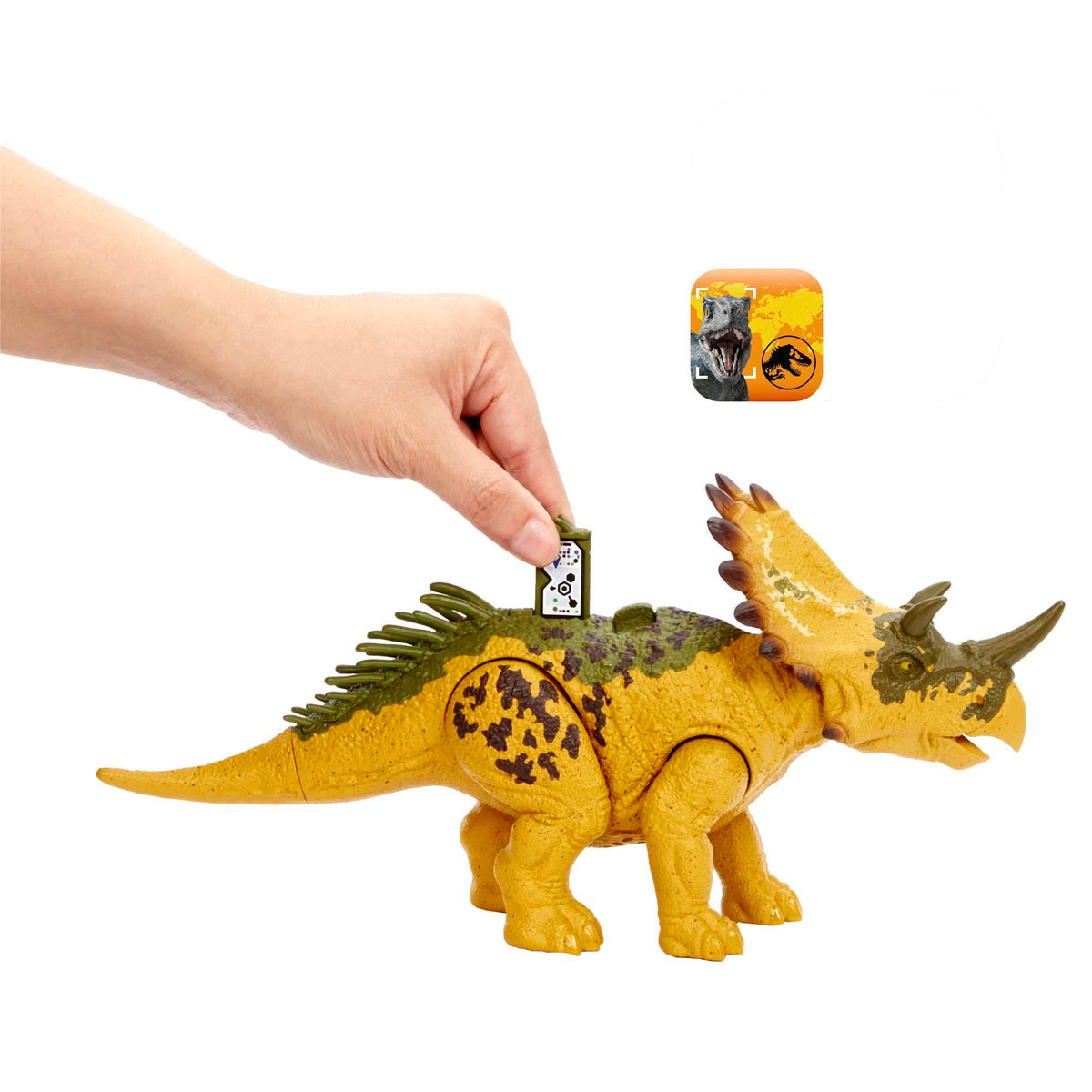 Mattel Jurassic World Wild Roar Dinosaur Toy with Sound & Attack Move, Regaliceratops Posable Action Figure Includes Digital Play, 11 inches Long