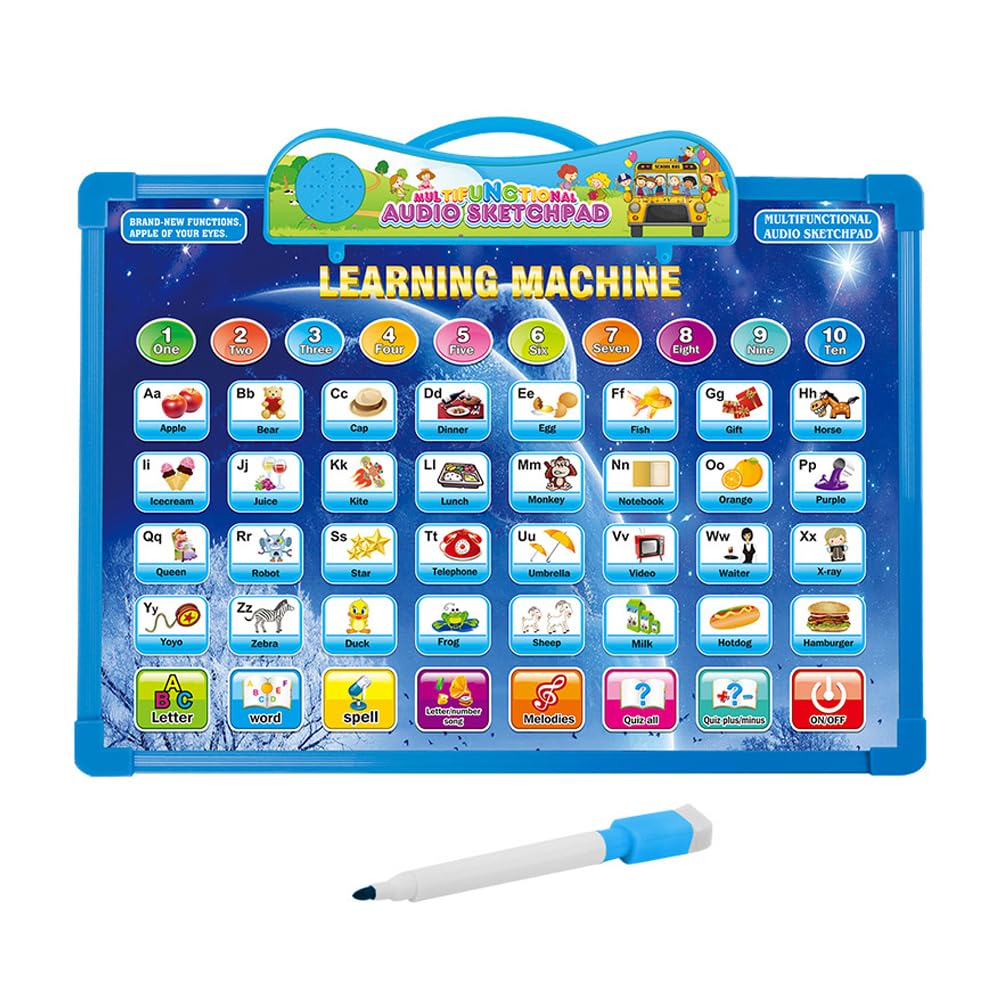 2-in-1 Learning Machine to Teach Children Words, Numbers, Letters, Math, Object Sounds, with Quizzes and Songs + White Board Drawing with Marker