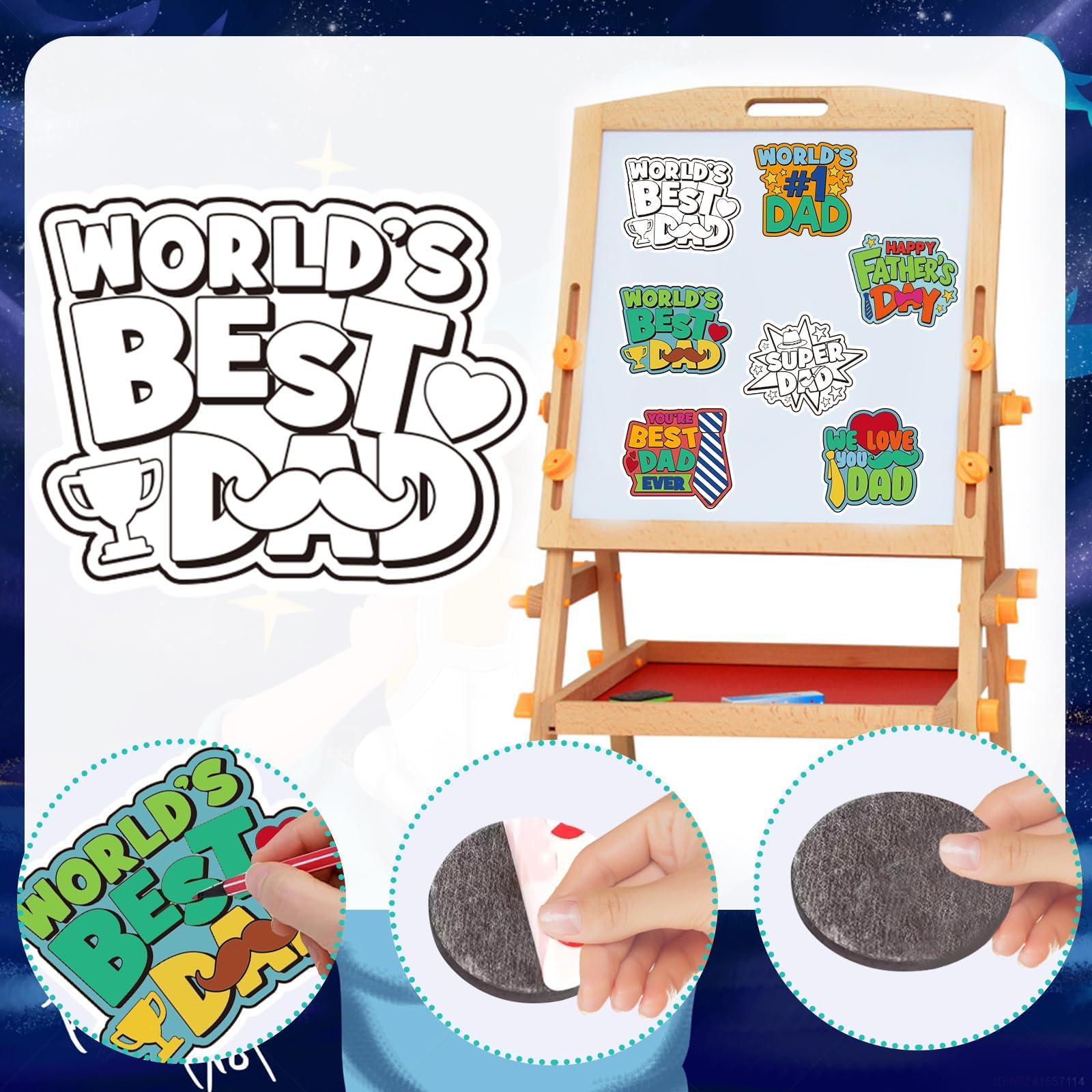 36 Set Father's Day Magnets Craft for Kids, Color Your Own Fathers Day Magnets Craft Best Dad DIY Crafts Kit Gifts for Happy Father's Day Dad's