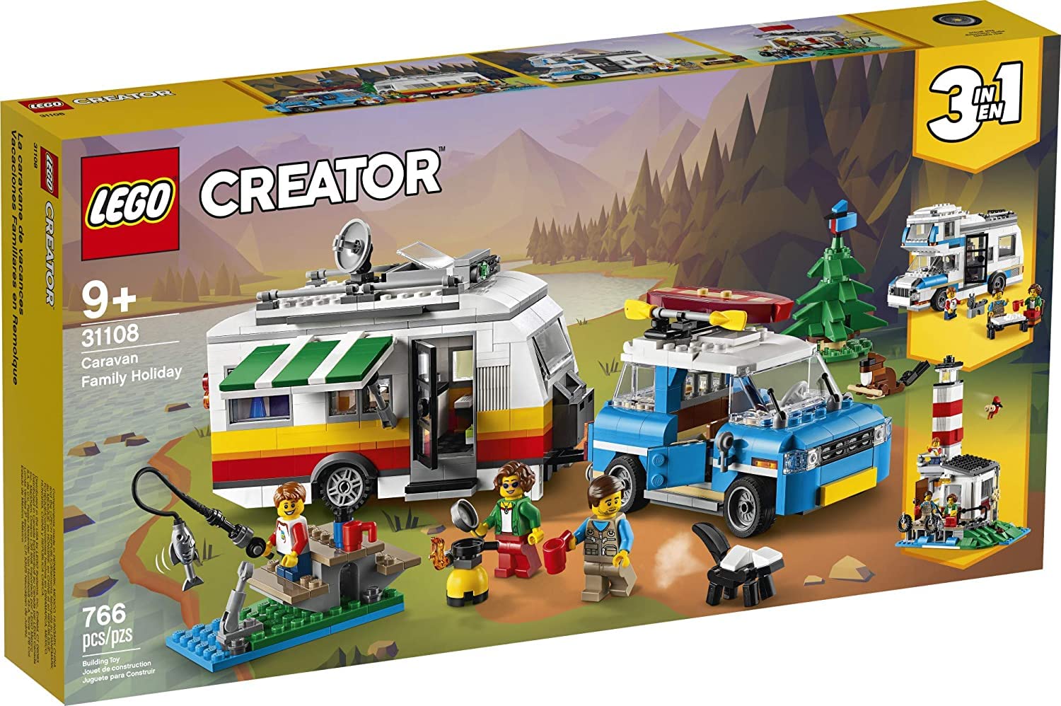 LEGO Creator 3in1 Caravan Family Holiday 31108 Vacation Toy Building Kit for Kids Who Love Creative Play and Camping Adventure Playsets with Cute