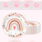 VVBray 20Pcs 9 Inch Boho Rainbow Disposable Plates Boho Themed Party Tableware Party Plate Set Dessert Paper Plates, for Girls Kids Groovy Birthday