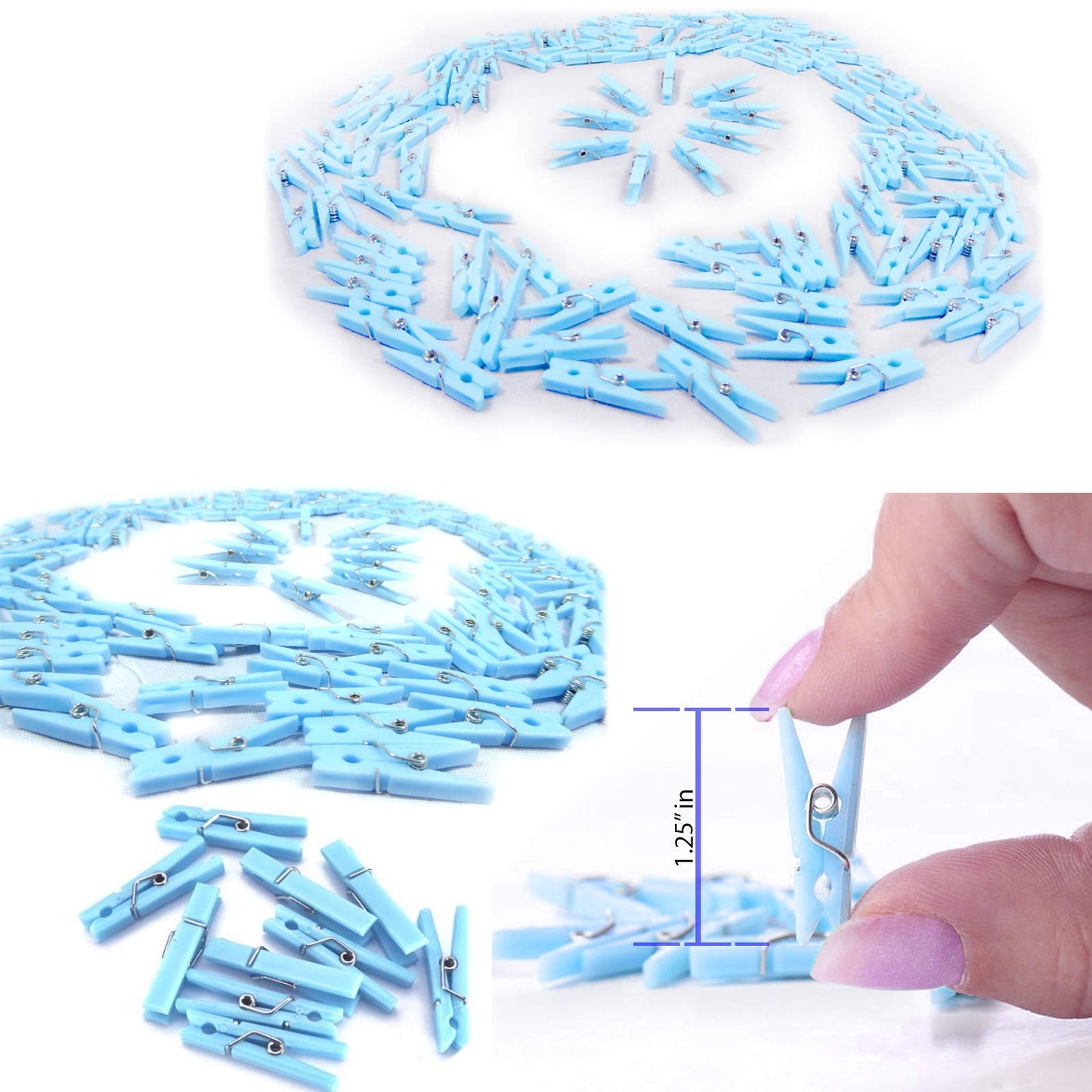 Mini Blue Clothespins | 100 Pack 1.25” Inch Clothes Pins Plastic Baby Shower Favors | Party Game Scatter Decorations | DIY Baby Boy Gender Reveal