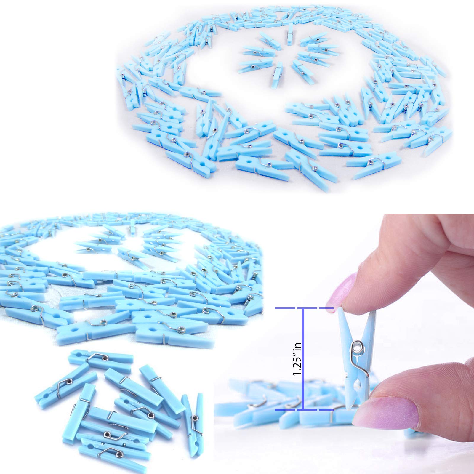 Mini Blue Clothespins | 100 Pack 1.25” Inch Clothes Pins Plastic Baby Shower Favors | Party Game Scatter Decorations | DIY Baby Boy Gender Reveal