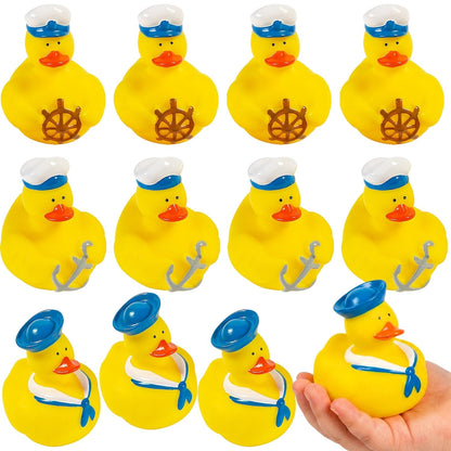 Fun Express Nautical Sailor Hat Rubber Ducks (Set of 12 Duckies) Party Favors and Supplies - VBS Vacation Bible School Supplies/Decor