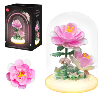 80S Pink Roses Building Toy Set, 158 Pieces with Lighted Base, ABS Dust-Proof Shell, DIY Gift for Kids & Adults, Perfect for Mother’s Day, Birthday