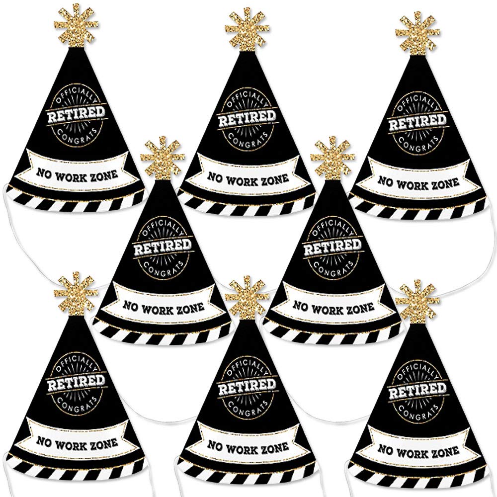 Big Dot of Happiness Happy Retirement - Mini Cone Retirement Party Hats - Small Little Party Hats - Set of 8