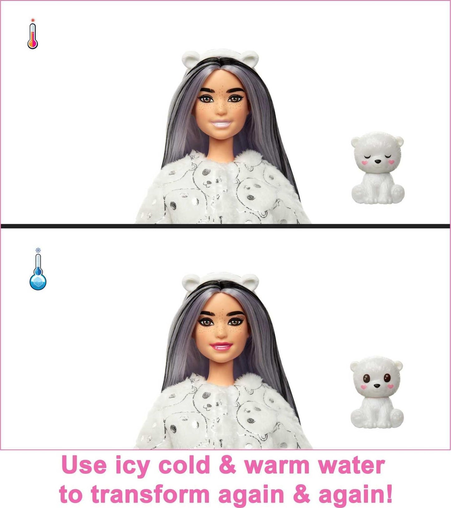 Barbie Cutie Reveal Doll, Snowflake Sparkle Polar Bear Costume, 10 Surprises Including Mini Pet & Color Change