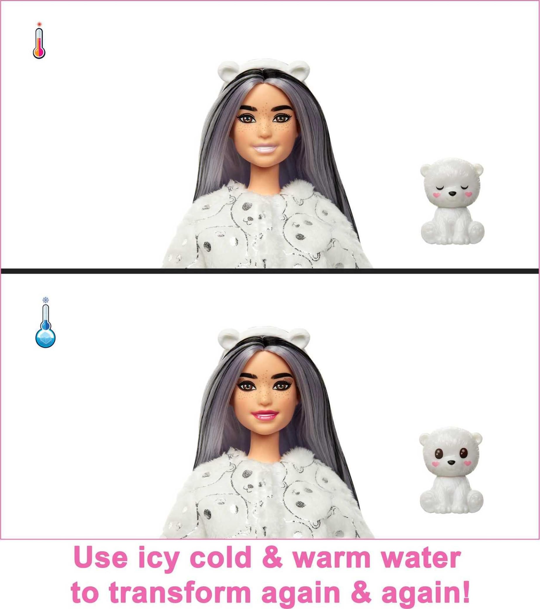 Barbie Cutie Reveal Doll, Snowflake Sparkle Polar Bear Costume, 10 Surprises Including Mini Pet & Color Change