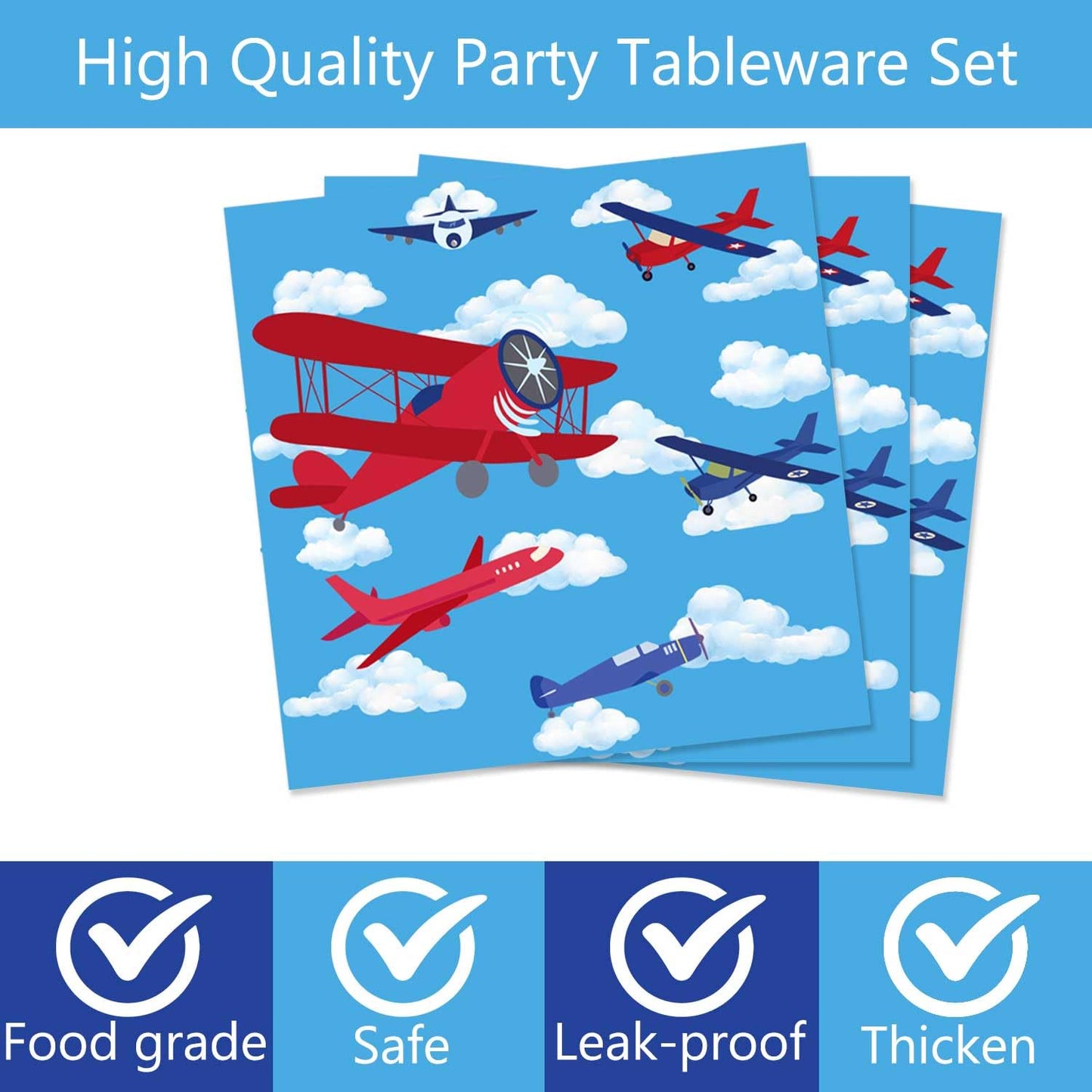 80 Pcs Airplane 2nd Birthday Party Decorations Two Fly Disposable Paper Dinner Plates Napkins Forks Dinnerware for Aviation Theme Boys 2nd Birthday