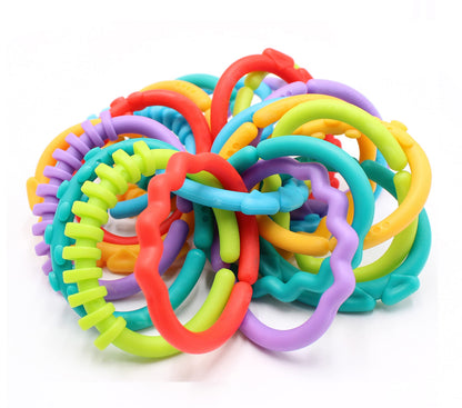 24 Pack Baby Teether Rings Links Toys Colorful Round Connecting Ring for Rattle Strollers Car Seat Travel Toys - Suit for Baby, Infant, Newborn