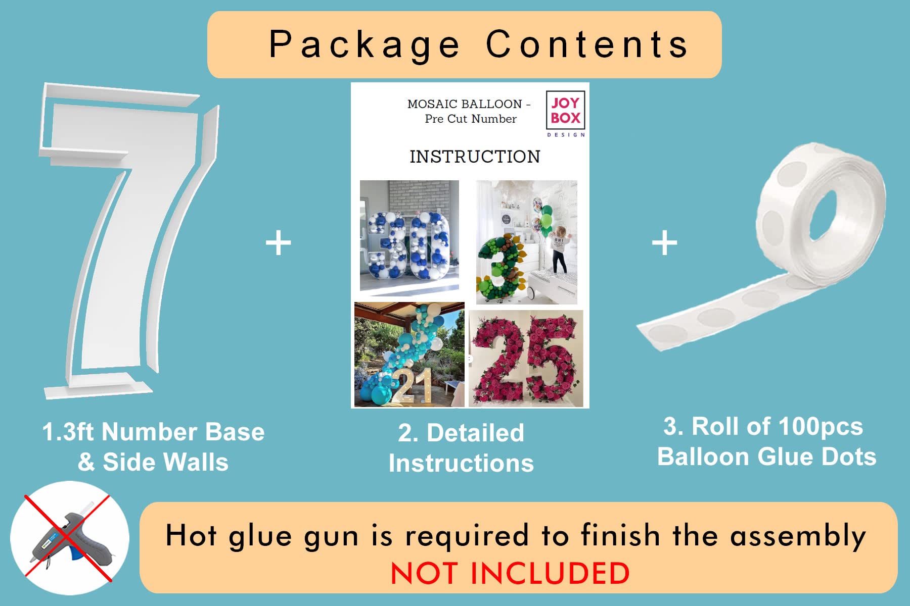 3FT Mosaic Balloon Frame Number 7 Pre-Cut Kit Foam Board DIY Craft Kit for Birthday Decoration