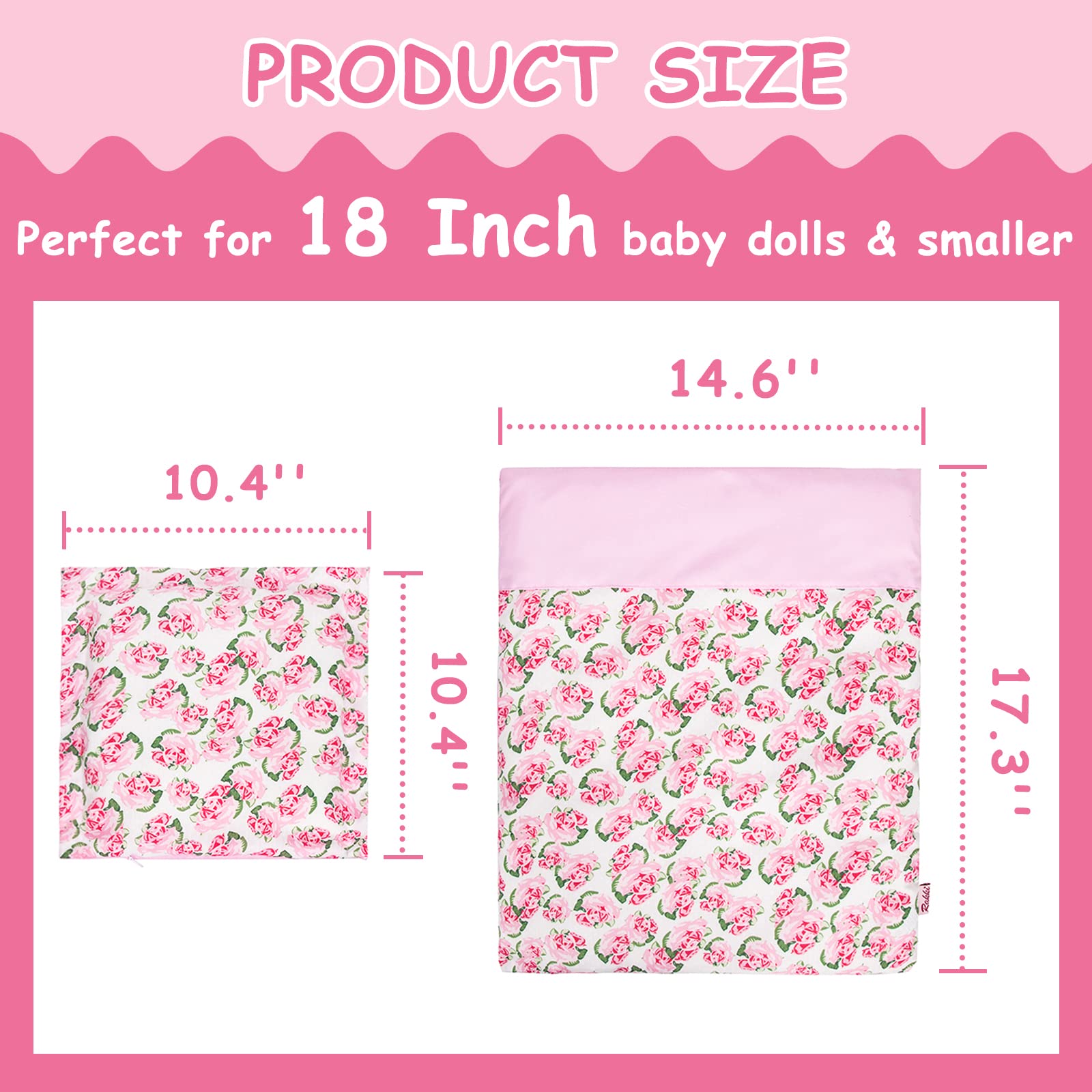 2-PC Set Doll Bedding with Comforter and Pillow, Reversible Print Doll Bedding Accessories, Fits American Girl Dolls and Other 18 Inch Dolls