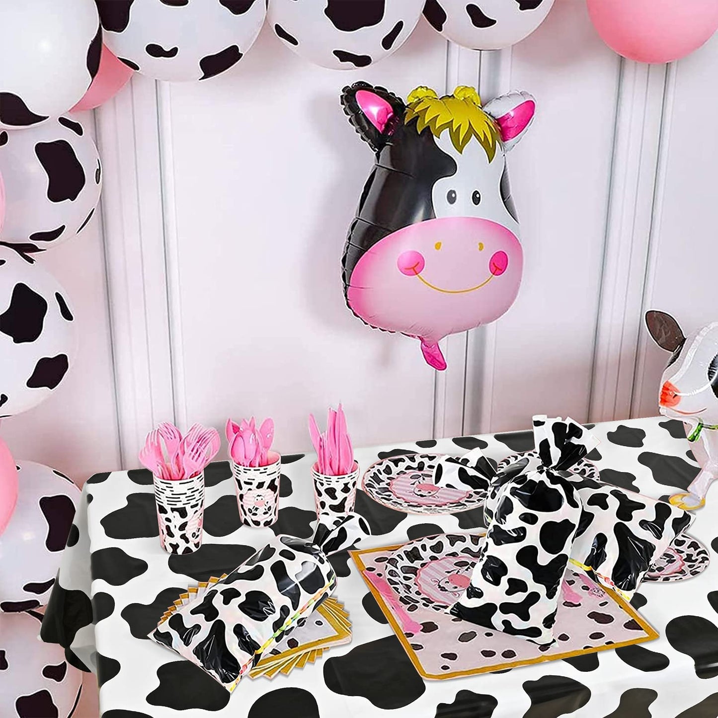 Lecferrarc 2 Pcs Cow Print Tablecloth Cow Plastic Table Cover 87 x 51 Inches Farm Animal Party Tablecovers for Birthday Party Supplies