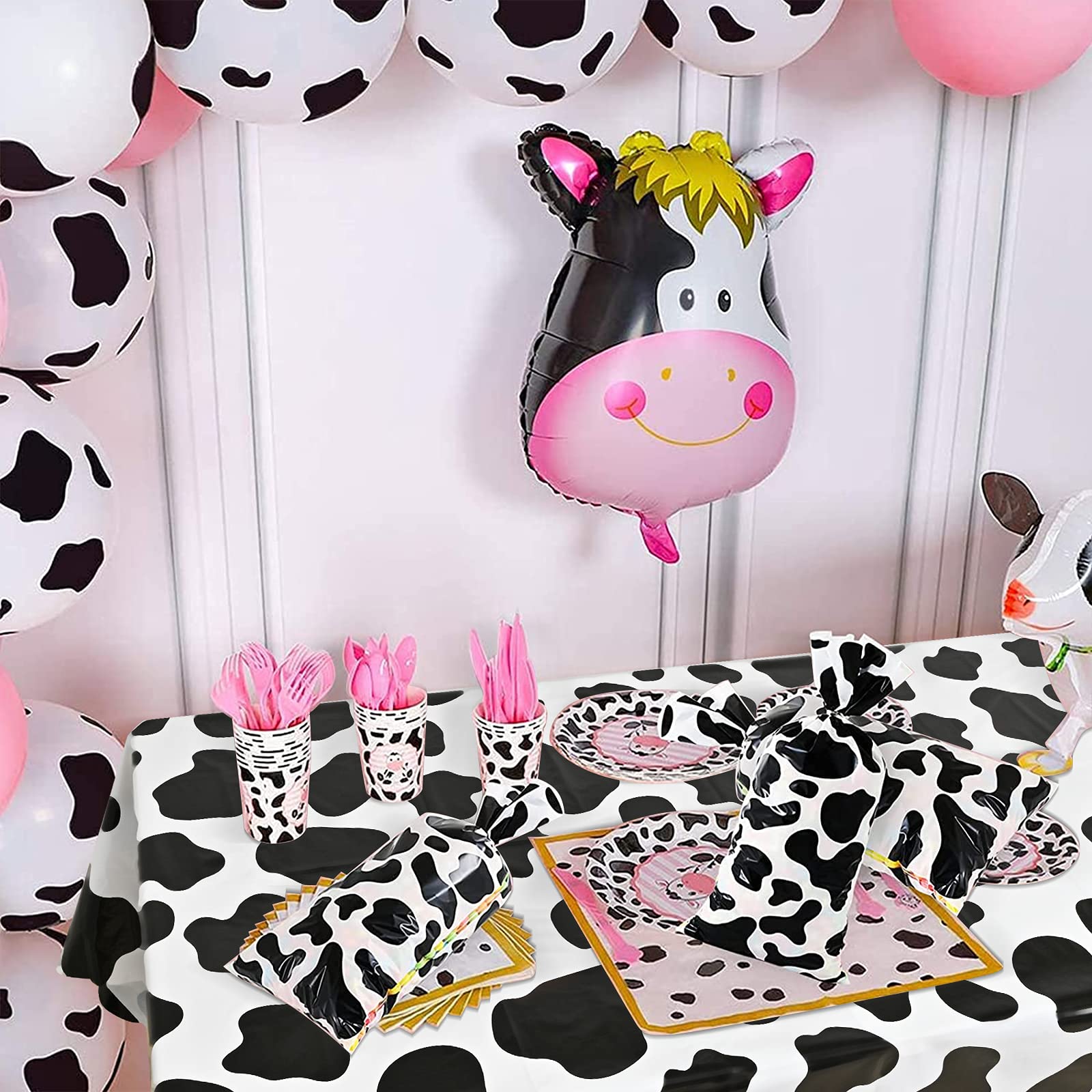Lecferrarc 2 Pcs Cow Print Tablecloth Cow Plastic Table Cover 87 x 51 Inches Farm Animal Party Tablecovers for Birthday Party Supplies