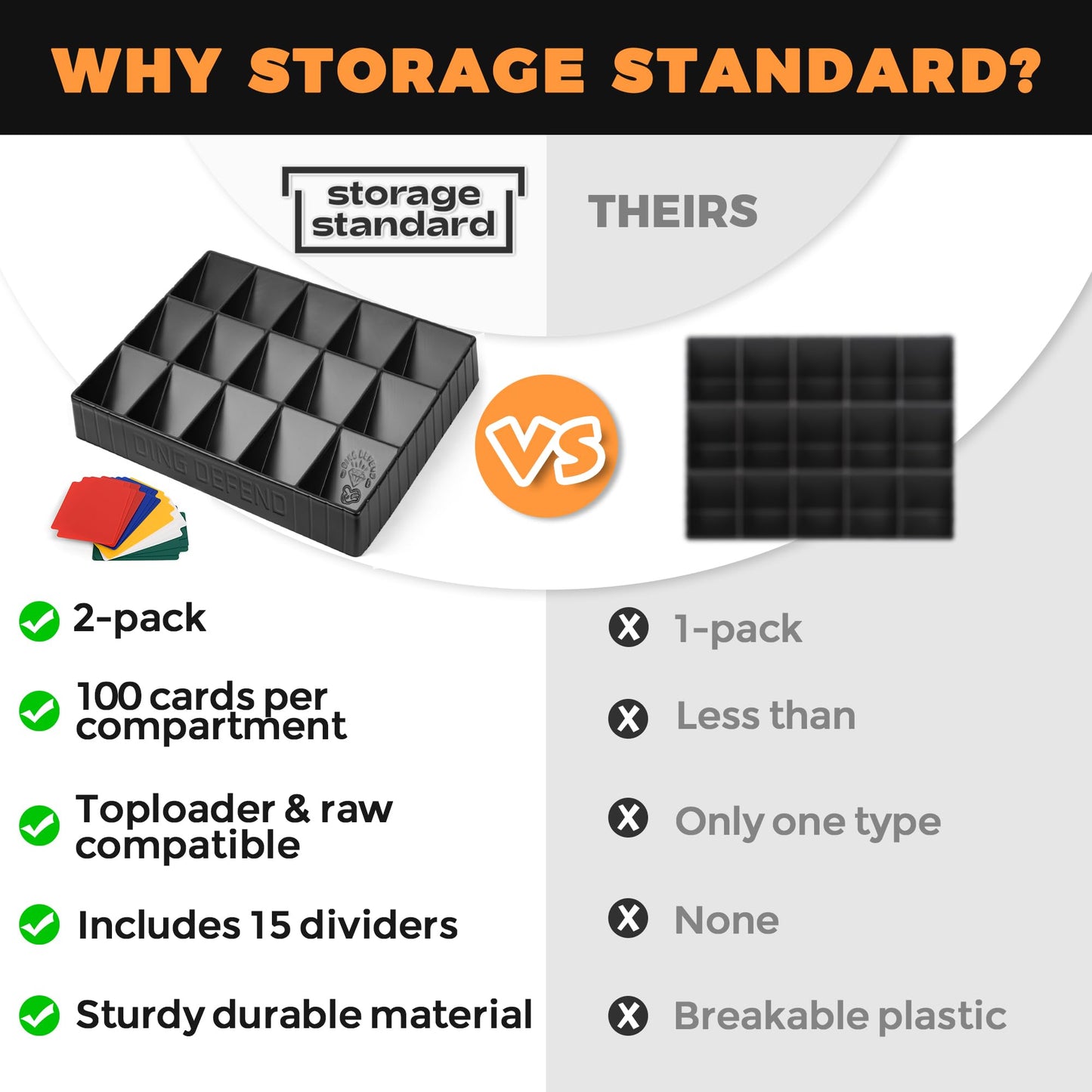 Storage Standard 2 Pack Card Sorting Tray - Stackable Trading Cards Organizer, 15-Compartment Playing Organizing Tool - Sorter for Raw, Sleeved and
