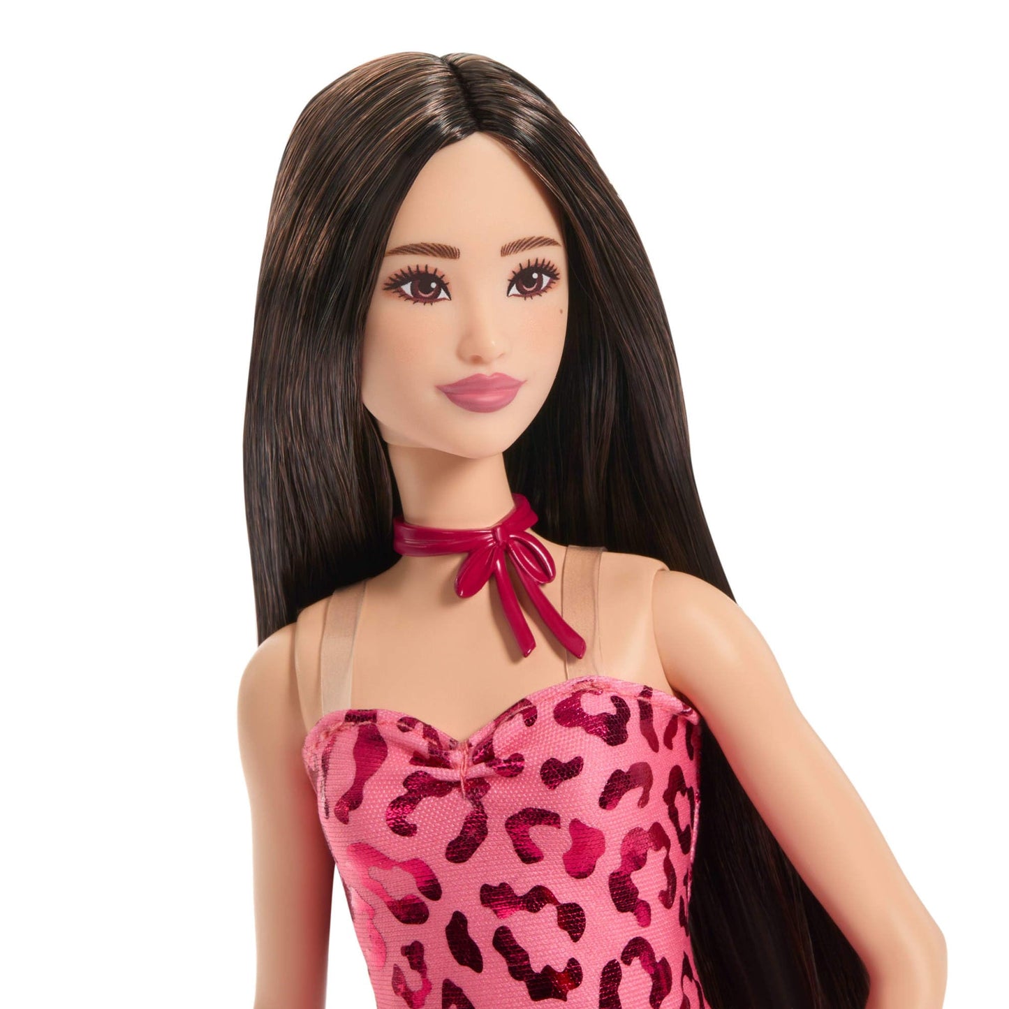 Barbie Fashionistas Doll #246 with Black Hair, Pink Leopard Print Strapless Dress with Accessories Like Tie Necklace and Boots