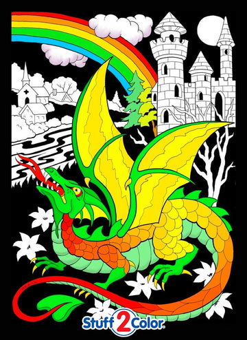 Stuff2Color Kids Fuzzy Coloring Poster (Dragon Castle) - All Ages Coloring for Kids, Toddlers, Teens, and Adults (Great for Arts and Crafts Coloring