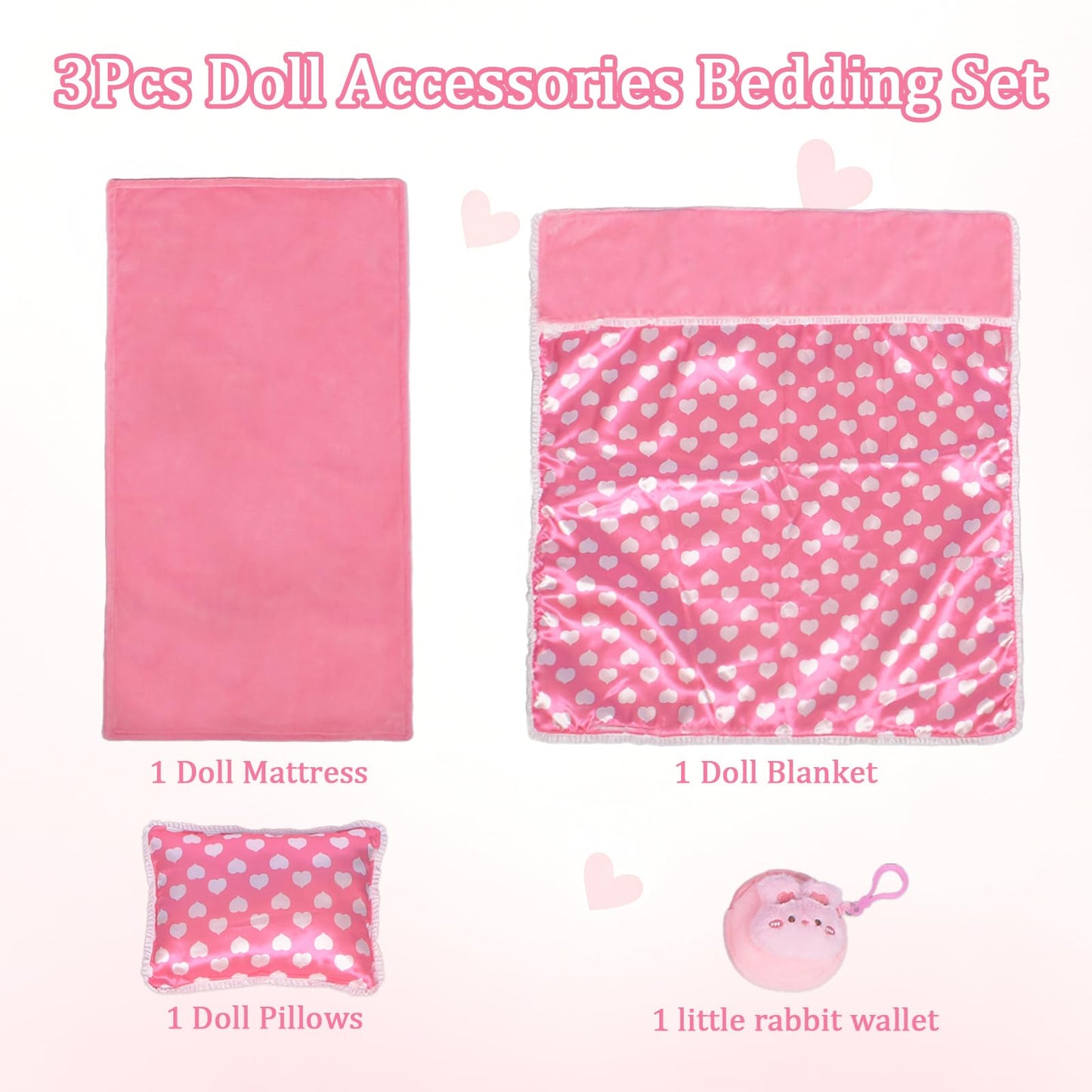 Guforio 3Pcs Doll Bedding Accessories Set, Soft Blanket Mattress Pillow, Fits 16-18 Inch Dolls, Compatible with 18 Inch Doll Beds