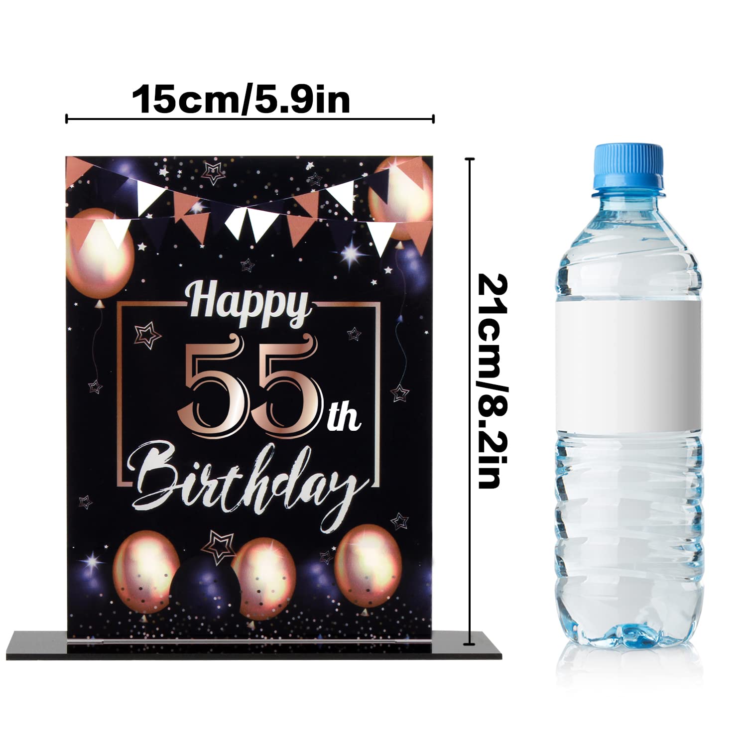 LINGTEER Happy 55th Birthday Decorations, 2Pcs Black&Gold Stand Print Acrylic Table Centerpieces Backdrop Board- Cheers to 55 Years Old Fun Birthday