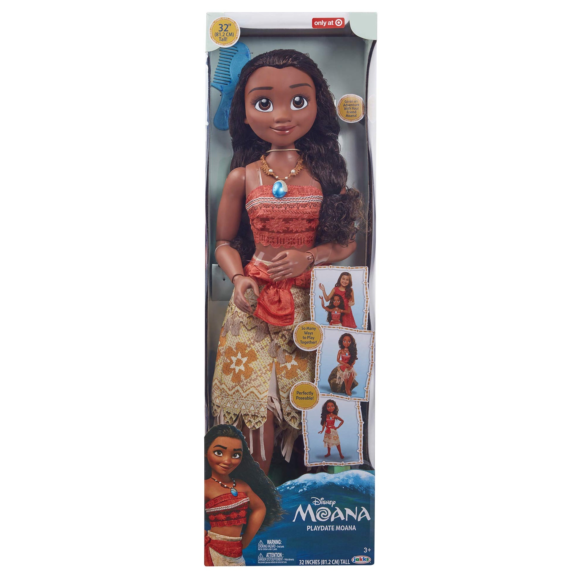 Disney Moana Doll 32" Tall Playdate Perfectly Poseable Doll, Includes Hair Comb, Playdate Moana Fashion Doll, Moana Doll Stands 32 Inches Tall! for