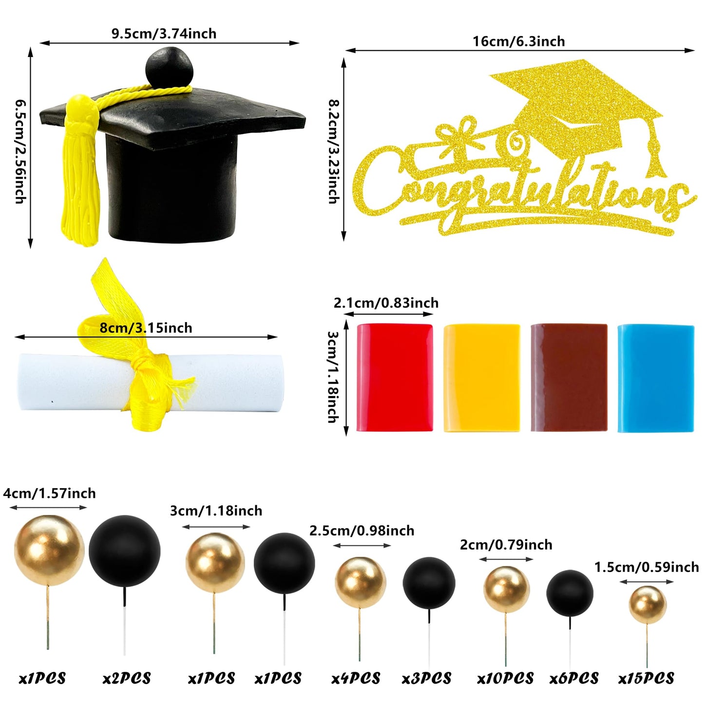 Graduation Cake Toppers - Graduations Cap Diploma Balls Congrats Grad Cake Decorations for 2026 High School College Senior Graduation Supplies