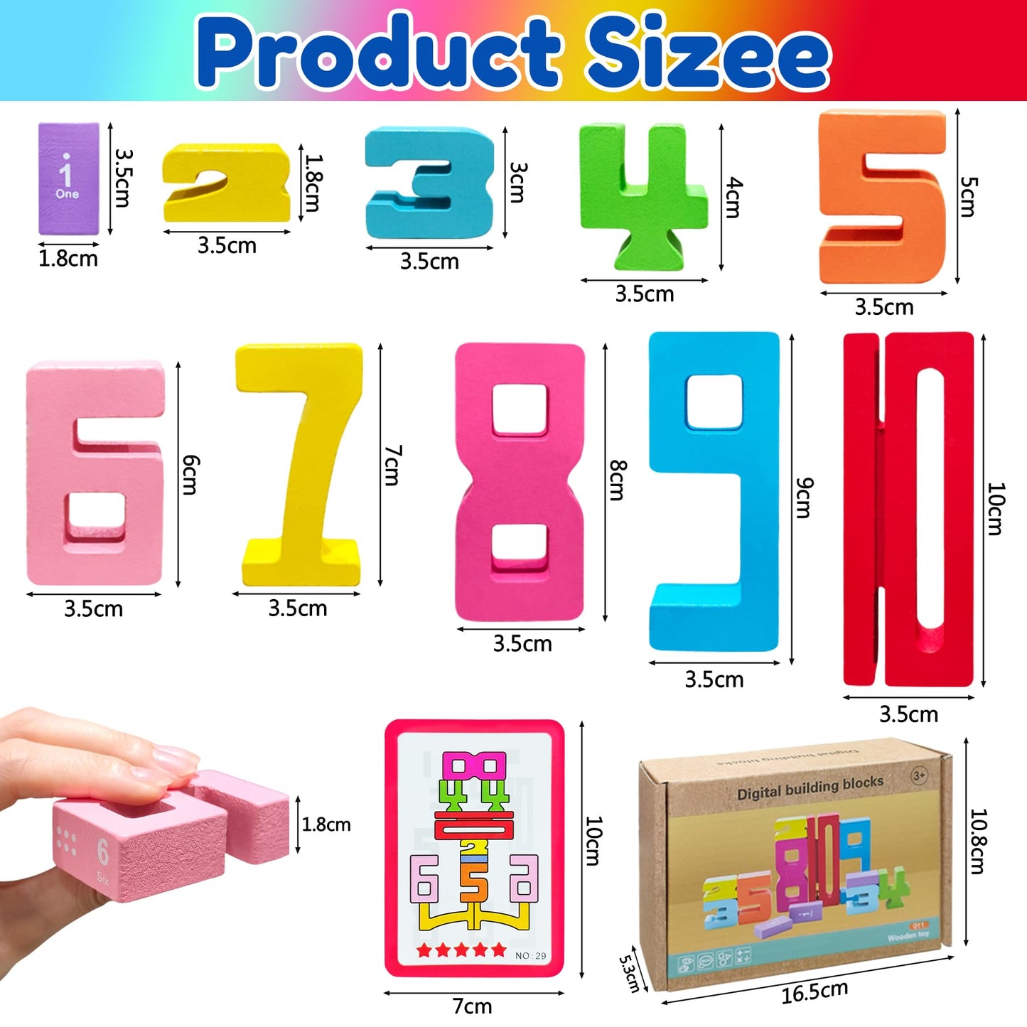 20Pcs Wooden Number Building Blocks,Montessori Number Blocks Math Learning Digital Building Blocks Digital Educational Counting Learning Toys