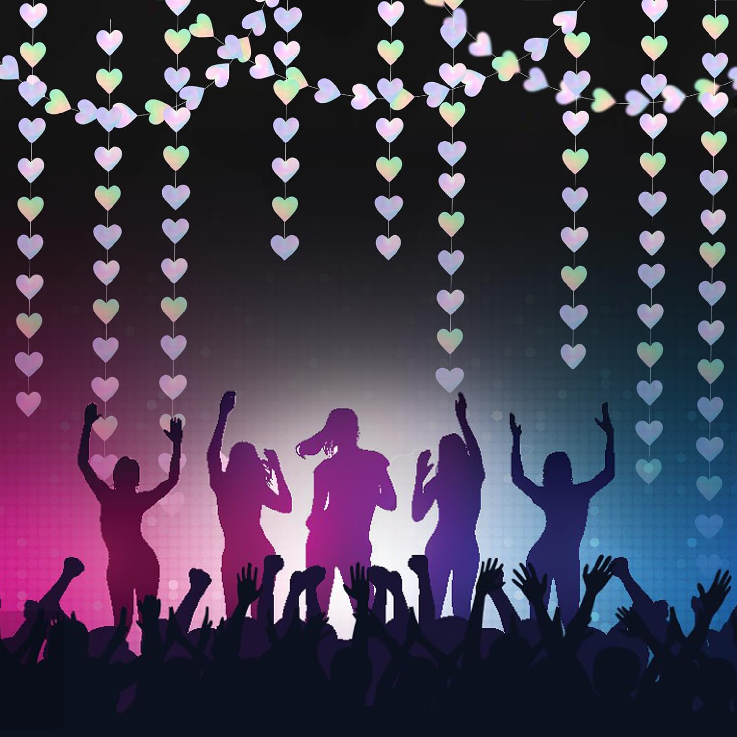 WENSEO 52Ft Shiny Corlorful Glitter Laser Love-Heart Garland Photo Booth Props for Girl Birthday Party Decorations ERAS Themed Birthday Banner