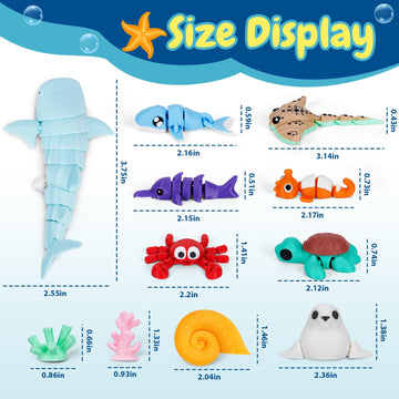 Eisfiel 24Pcs 3D Printed Sea Animal Toys, 3D Printed Ocean Animals Figurines Toys for Kids, Flexible Articulated Fidget Toys for Birthday Party Favors