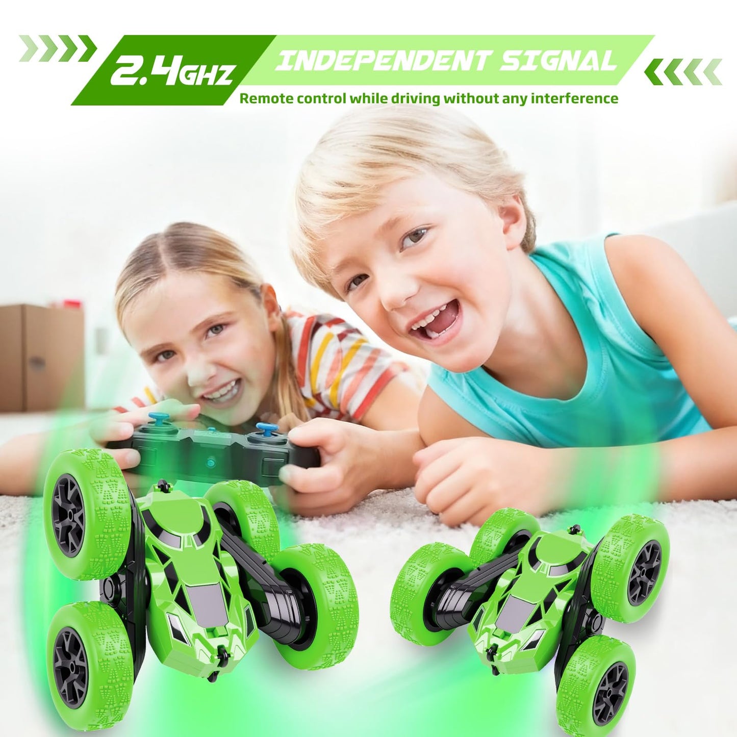 Remote Control Car, RC Cars Toys for Kids Ages 6-12, 2.4GHz RC Stunt Truck with 360° Double-Sided Flips, 4WD Off-Road Racing, Christmas Birthday Gifts