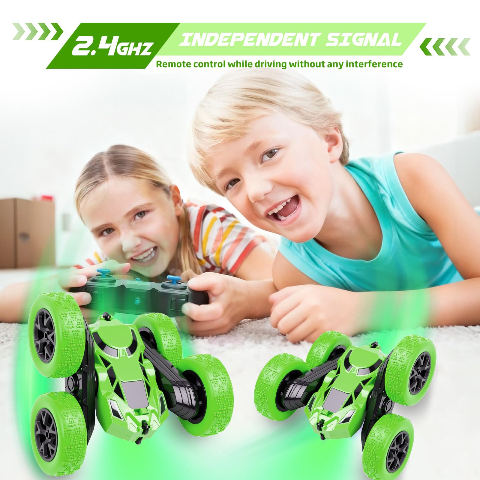 Remote Control Car, RC Cars Toys for Kids Ages 6-12, 2.4GHz RC Stunt Truck with 360° Double-Sided Flips, 4WD Off-Road Racing, Christmas Birthday Gifts