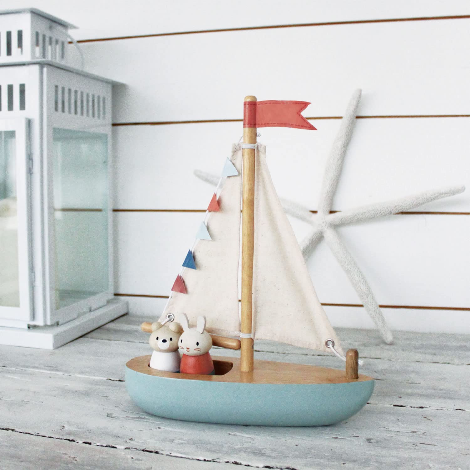 Tender Leaf Toys - Sailaway Boat - Educational Wooden Sailing Boat Play Set with 2 Animal Figures for Kids, Promotes Imaginative Play and Fine Motor