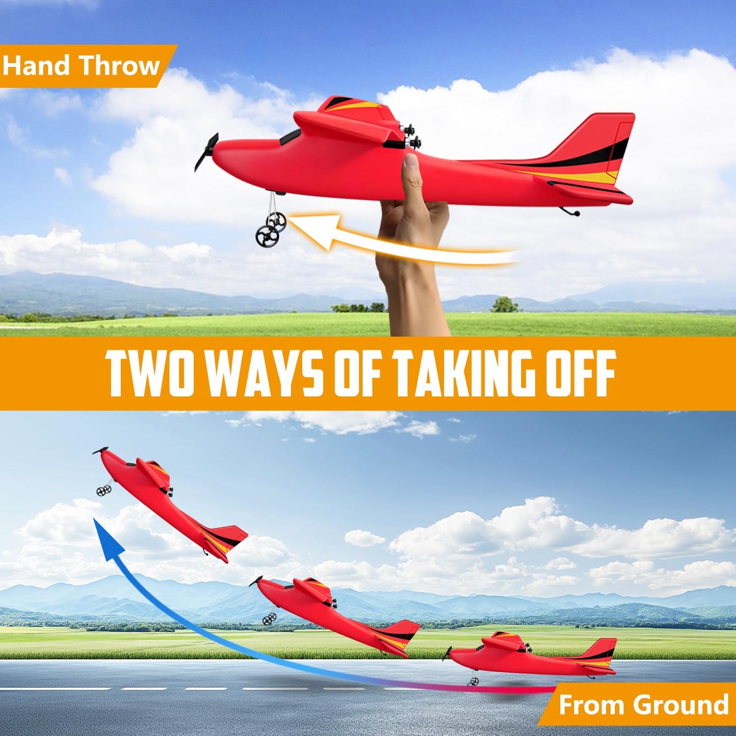 HAWK'S WORK 2 CH RC Airplane, RC Plane Ready to Fly, 2.4GHz Remote Control Airplane, Easy to Fly RC Glider for Kids & Beginners (Red)