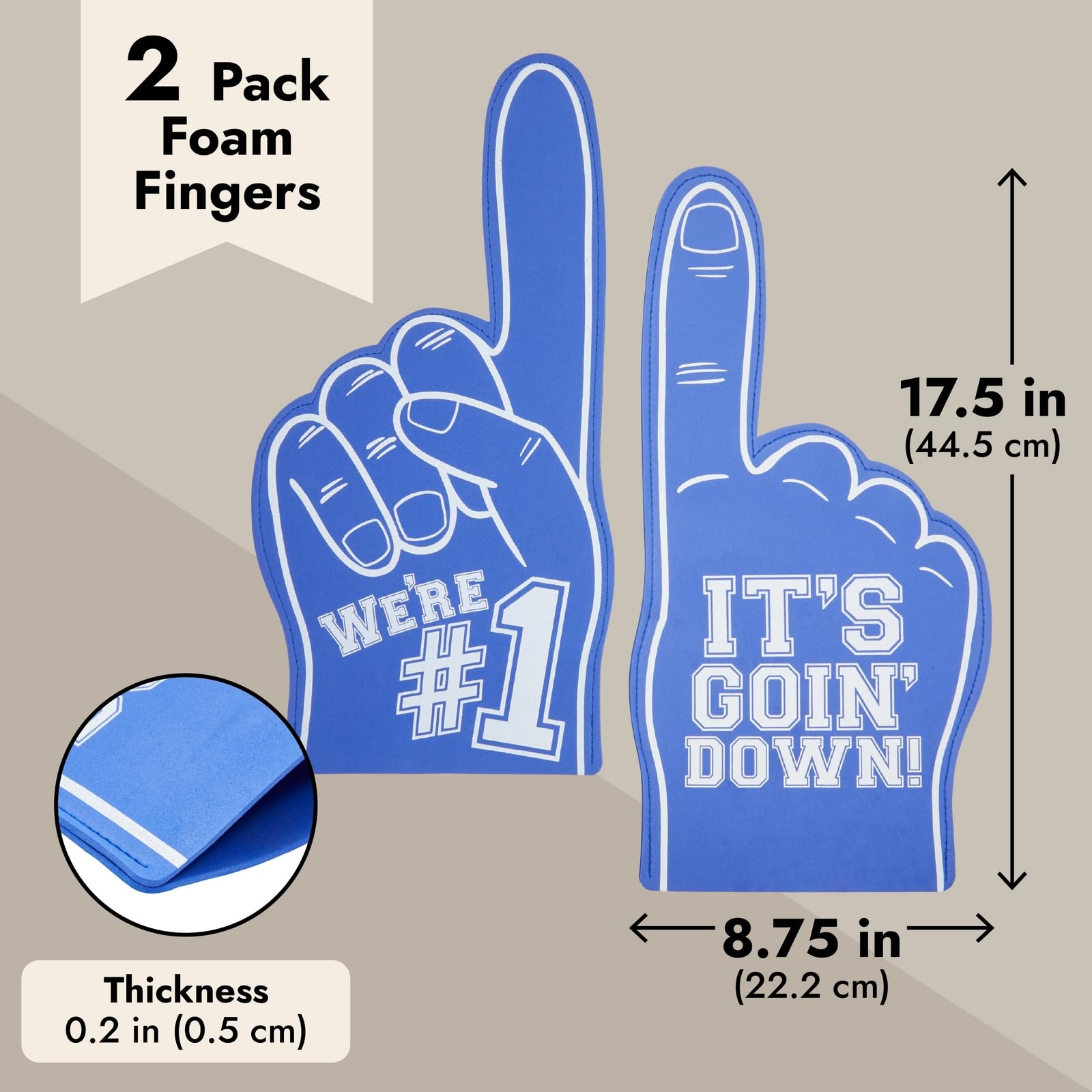 Okuna Outpost Blue Foam Finger - Lightweight Grip & Blue Sports Fan Accessories - Portable Design & Sports Party Favors - Two-Pack & Number One Fan