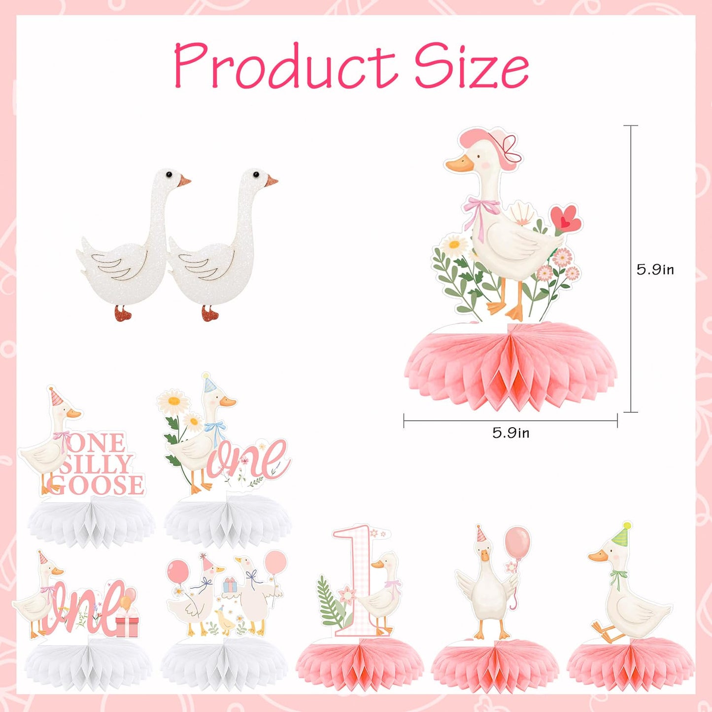 18 Pcs One Silly Goose Birthday Decorations,Silly Goose Birthday Honeycomb Centerpieces Pink Ballerina Birthday Centerpieces Table Decor for 1st