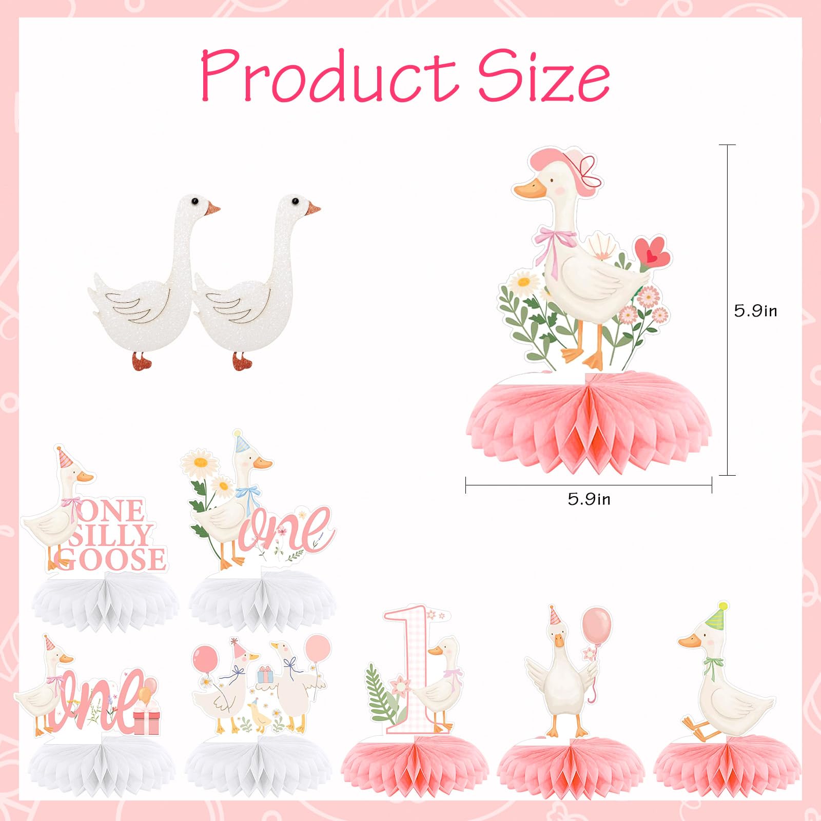 18 Pcs One Silly Goose Birthday Decorations,Silly Goose Birthday Honeycomb Centerpieces Pink Ballerina Birthday Centerpieces Table Decor for 1st
