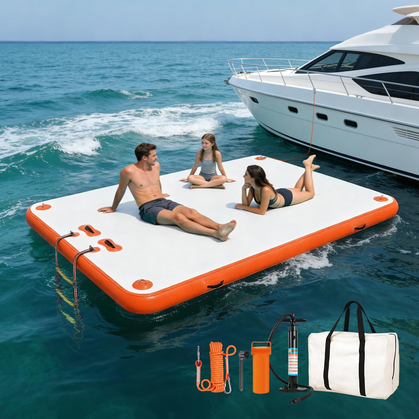 Inflatable Floating Dock, Water Island Float Raft Mat with Non-Slip Surface, 5FT/8FT/10FT Air Deck Platform, 6 Inch Thick for Pool, Lake, River